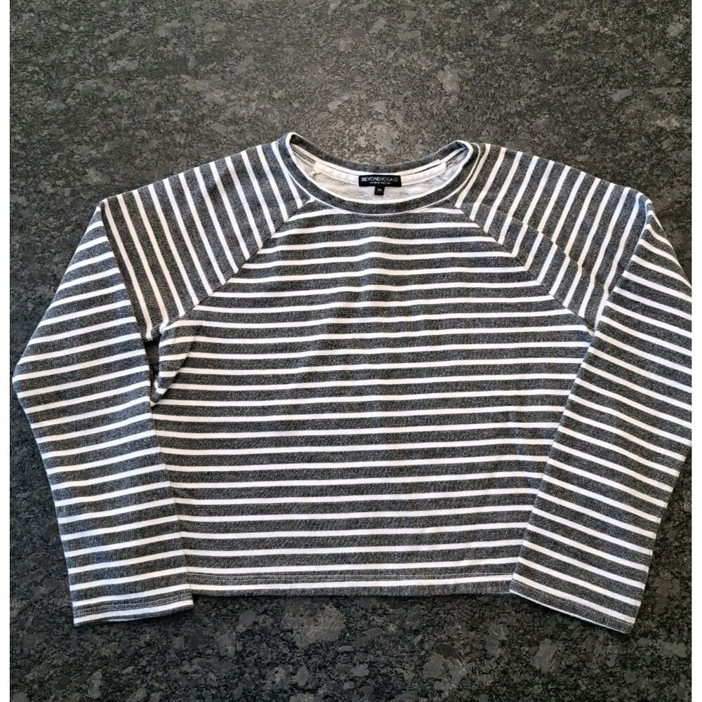 Beyond Yoga Womens Charcoal White Striped Raglan Long Sleeve Top XS Athleisure